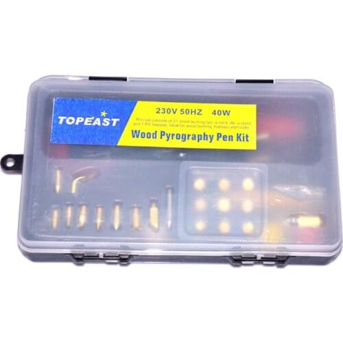 EU plug 220V 40Watt Wood Pyrography Set Wood Burning Tool Set With 21PC Wood Burning Tips A Knife A Stand 1PC Tweezer