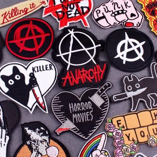 DIY Punk Clothes Patches Heart Embroidered Patches For Clothing With Iron killer Cat Patch Iron-On Patches For Clothing Stripes
