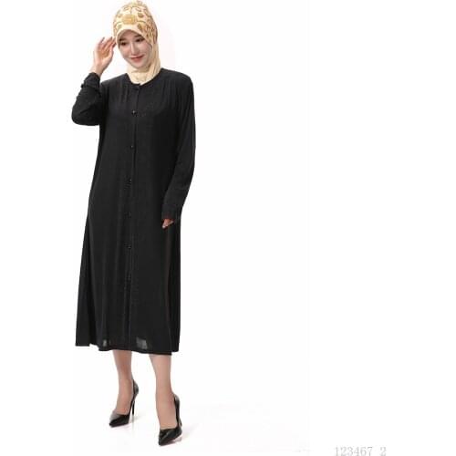 New Muslim Big Size Cardigan Worship Full Dress Ladies Crystal Cotton Hot Diamond Cardigan Ladies Robe Arabic Costume