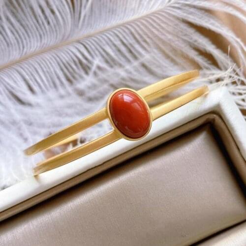 Original S925 Sterling Silver High-End Gold Plating Hetian Jade South Red Real Silver High-End Gift Open-Ended Bracelet Bracelet