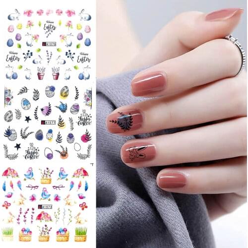 12 styles newest Easter Nail Water Stickers Decals Cartoon Egg Rabbit Patterns Nail Slider Tattoo Decoration MYA1573-1584 newest