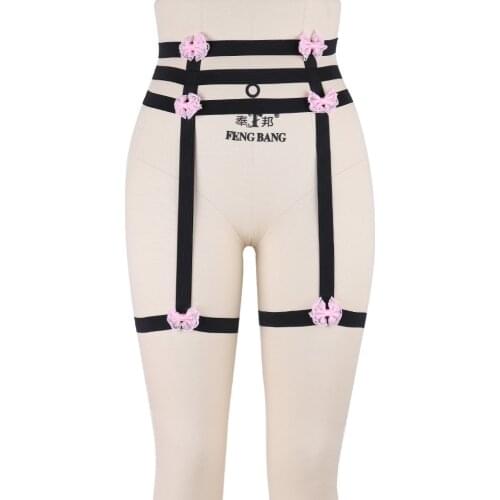 90s bdsm Women pastel goth liguer garter belt stocking body harness strap bra rave wear fetish bondage lingerie garter belt