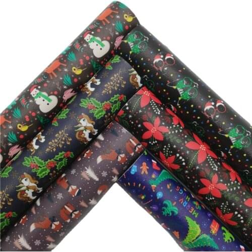 Christmas Trees Flowers Foxes Flowers Printed Synthetic Faux Leather Fabric Vinyl For Earrings Bows DIY 21X29CM GM2288