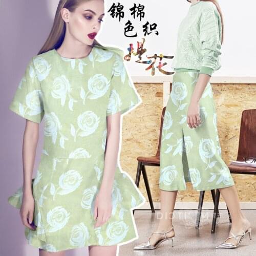 Rose Jacquard Spring and Autumn Light Green Dress Clothes Fabric 135CM Wide 220G/M E134
