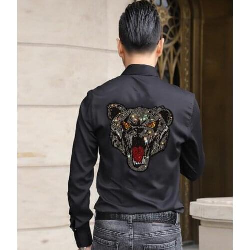Men Shirt Streetwear Hot drill Style long Sleeve Tops Stand Collar Button Men Rhinestones designer shirts