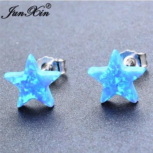 Cute Small Star Stud Earrings White Gold White Blue Fire Opal Earrings For Women Wedding Minimalist Earring Studs Jewelry