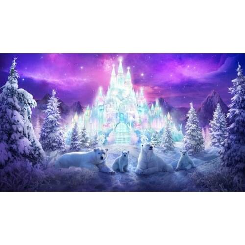 Fairytale Bright Blue Castle Polar Bear Winter Theme backdrops High quality Computer print party background