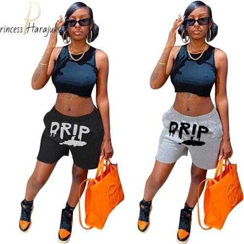 Letter Printed Sport Shorts Sets Women Black Elastic Waist Workout Short Summer Pant Running Bottom Short Hip Hop Loose Shorts