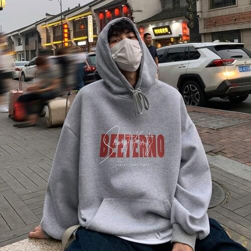 Oversized Hoodie Men Women Hong Kong Style Ins Letter Printing Hooded Sweatshirt Autumn Loose Casual Jacket Male Mens Clothing