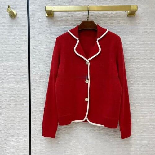 Knitted Luxury Desigh Wool Cardigans Women Sweater 2021 Turn-down Collar Single Breasted Stripe Patchwork Casual Knitting Coats