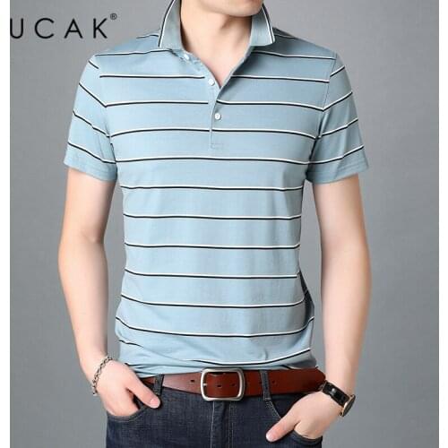 UCAK Brand Streetwear Striped Short Sleeve T-Shirts Men Clothing Summer New Arrivals Turn-Down Collar Casual T Shirt Homme U5445