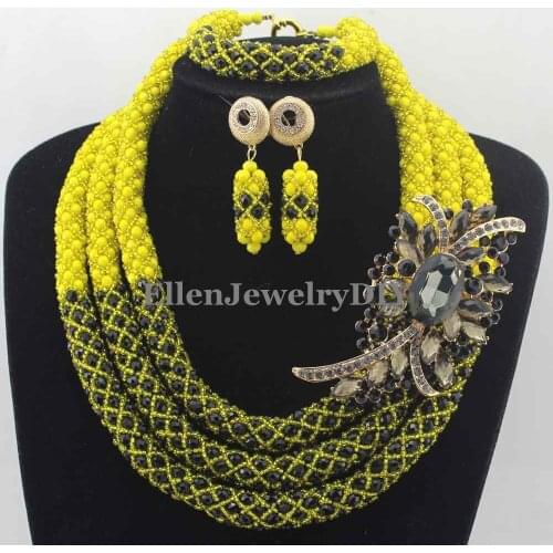 Unique Black Crystal African Beads Jewelry Set Nigerian Wedding beads bridal Fashion Necklace Set Handmade W12866