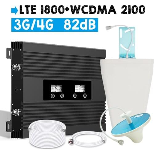 Walokcon 82dB High Gain Signal Amplifier 4G LTE 1800 3G WCDMA 2100 Booster Dual Band Cellphone Signal Repeater Two LCD Display