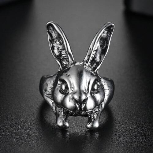 Vintage Gothic Rabbit Exaggerated Ring Opening Adjustable Punk Animal Rings For Women Vintage Mens Hip Hop Jewelry Accessories