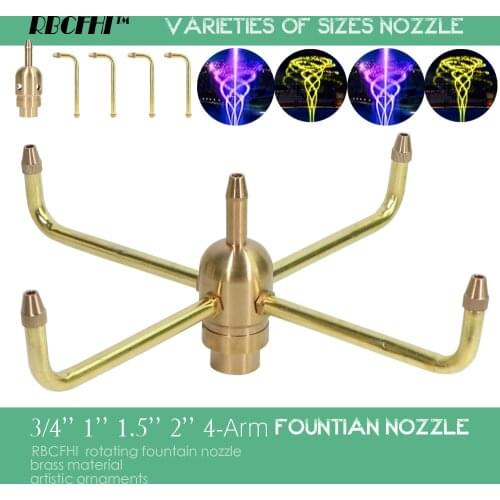 1/2'' 3/4'' 1'' 1.5'' 2'' Brass 4-Arm Rotating Fountain Nozzle Garden Pond Courtyard Pool Water Landscape Sprinklers Spray Head