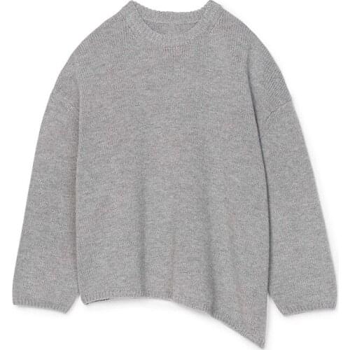 100% Wool Black and Gray Knitted Sweater Solid Long-Sleeved O-neck Loose Pull Top 2019 Autumn Winter