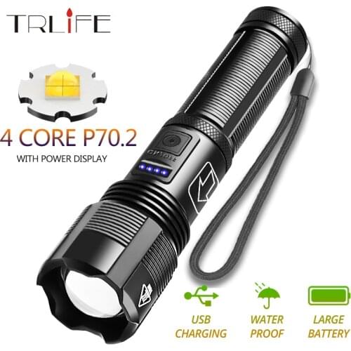 Brightest 4Cores XHP70.2 Tactical Hunting Led Flashlight Power by AAA 18650 Usb Rechargeable Torch Zoomable XHP50.2 Lantern