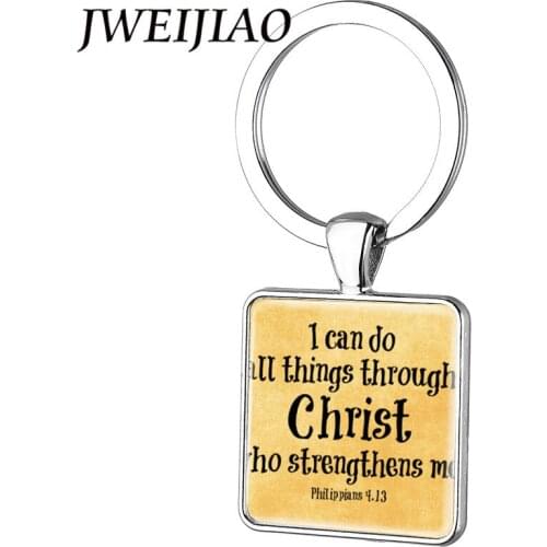 JWEIJIAO Jesus Religion Jewelry I can do all things through christ who strengthens me Key Chains Keyring Key Pendant Custom BV05