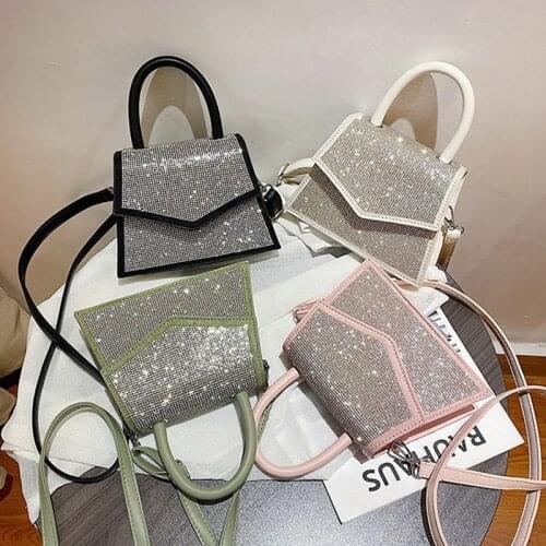 Womens Fashion Rhinestone Handbag High Quality Pu Square Shoulder Bag Women Designer Brand Woman Messenger Bag 2021 Summer New