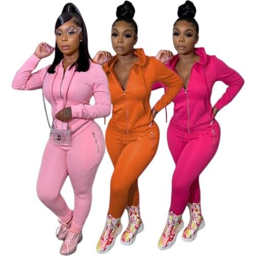 Plus Size XL-4XL Womens Set Active Wear Solid Color Zipper Hoodies Tops Jogger Pants Matching Two Piece Set Sporty Sweatshirt
