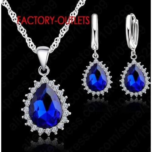 Women Jewelry Set Classic Necklace Real 925 ColorGenuine Austrian Crystal Water Drop Pendant Necklace/Earrings Set