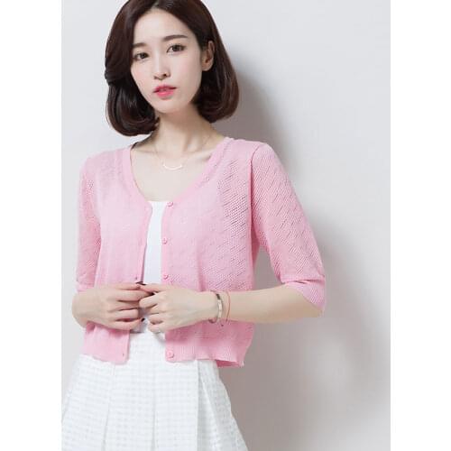 New summer & spring 2017 womens linen cardigan sun protecting knitwear elegant v-neck female hollow out thin knitted cardigan