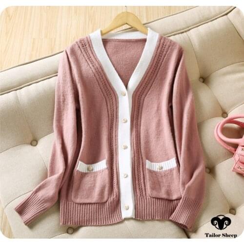 2019 Spring Autumn New 100% Cashmere Cardigan Women V-Neck Knit Cardigan Sweater Coat Female Short Wool Cardigan