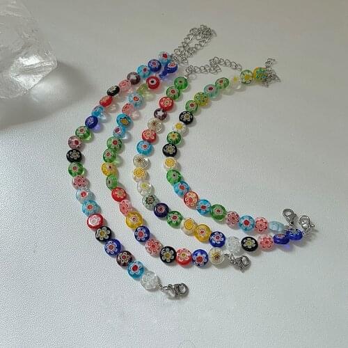 MENGJIQIAO Korean Hot Sale Coloured Glaze Colorful Flower Choker Necklace For Women Lades Fashion Party Jewelry Gifts