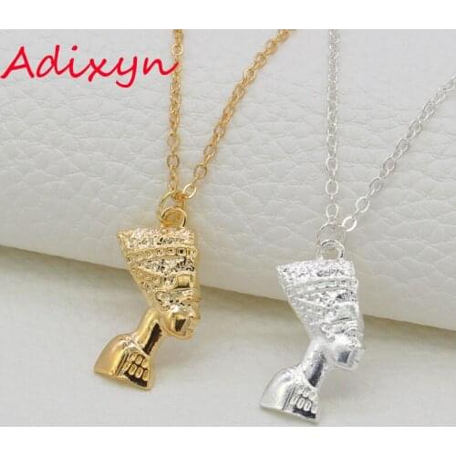 Adixyn Egypt Queen Pendant Necklace Women/Girls Gold/Silver Color Necklace African Jewelry Wholesale