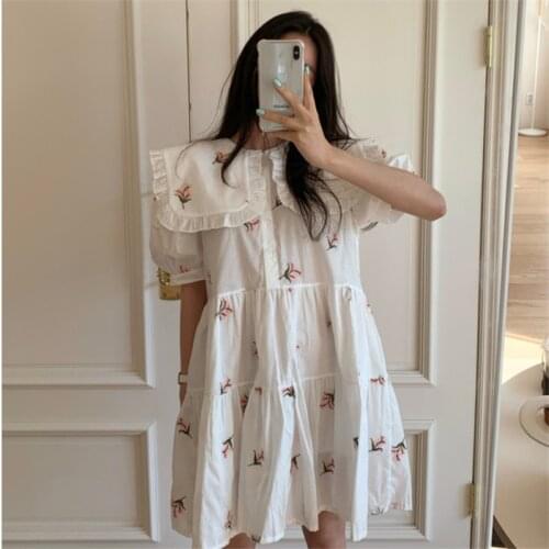 Fashion Print Green Summer Women Ofr Dresses O Neck Korean Style Elegant puff Sleeve Long Vestidos 2021