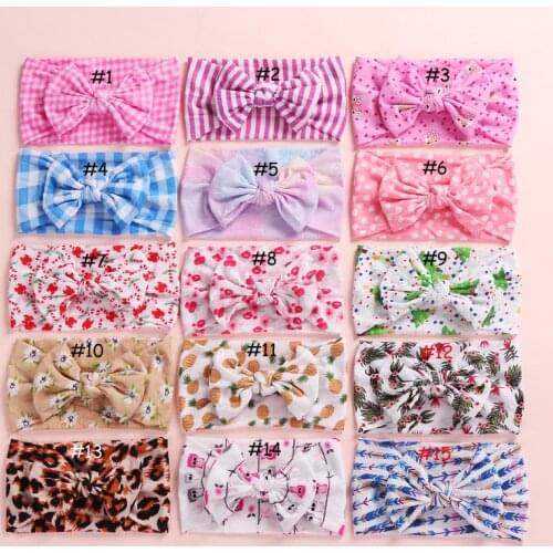 100 pcs/lot , Printed Nylon Baby Headbands, Floral CLASSIC knot Bow nylon head wrap, Wide nylon headband baby shower gift