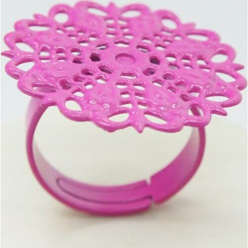 100pes/lot Metal 25mm Round Flower Filigree Flat Pad Adjustable Ring Blank Base for DIY Jewelry