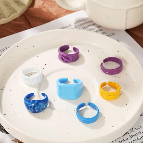 2021 Summer Fashion Cute Candy Colored Diagonal Stripes Ring Irregular Opening Rings for Women Party Finger Jewelry