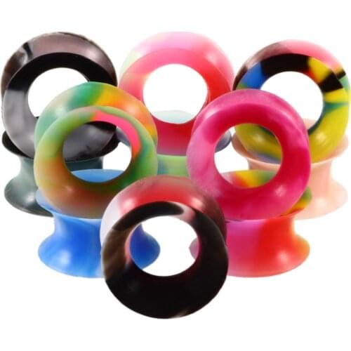 22pcs/lot Silicone Flexible Soft Ear Plug Tunnels Stretchers New Style Double Flared Ear Gauge Expander Piercing Mixed 11 Colors