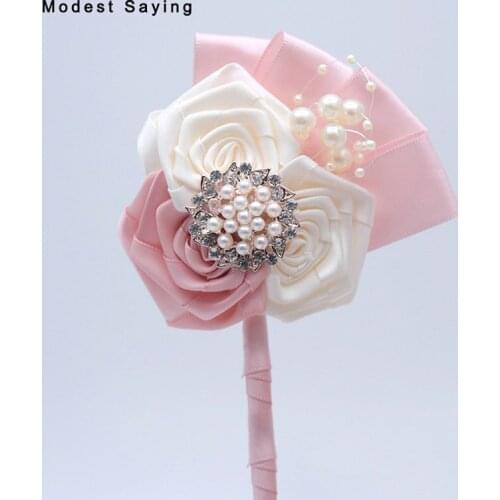 3PCS Best Man Pink Pearls Corsage for Groom Groomsman Wedding Suit Boutonnieres 2018 Wedding Accessories Pin Brooch Decorations