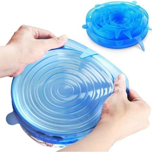 6 Pcs/ Set Universal Food Silicone Cover Reusable Silicone Caps Stretch Lids For Cookware Food Pot Kitchen Accessories