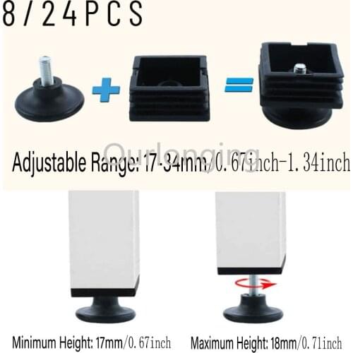 8/24PCS Furniture Levelers Adjustable Legs Medium Duty Table Chairs Leveling Feet Integrated Felt Pads For Table Chair TV Stands