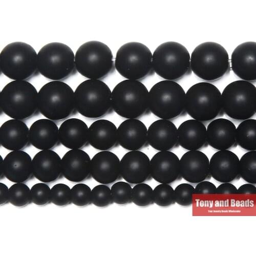 AAAA Quality Black Polish Matte Onyx Agates Round Beads 15" Strand 4 6 8 10 12 14 MM Pick Size For Jewelry