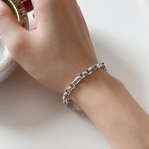 Retro Vintage Authentic 925 Sterling silver rolo Chain Wrist Bracelet jewelry Gothic France design TLS329