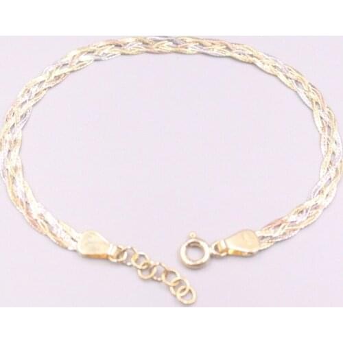 Pure 18K Multi-tone Gold Bracelet Width 4mm Four-strand Braided Chain Bracelet 19cm / 3.4g For Woman Gift