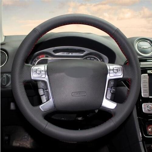 Black Leather DIY Car Steering Wheel Cover for Ford Mondeo Mk4 2007-2012 S-Max 2008