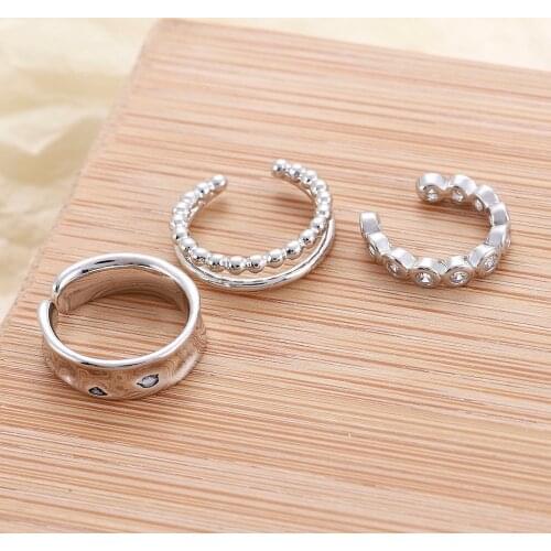 Zircon Geometric Ear Clip 3pcs Korean Cool Trendy Double Layer Twist Without Pierced Ear Clip Street Hip Hop Jewelry Accessories
