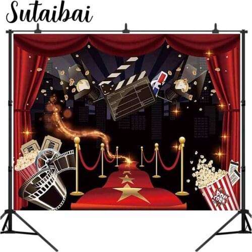 Movie Night Party Backdrop Popcorn Birthday Background Premiere Marquee Red Carpet Celebrity Banner Photobooth Decorations