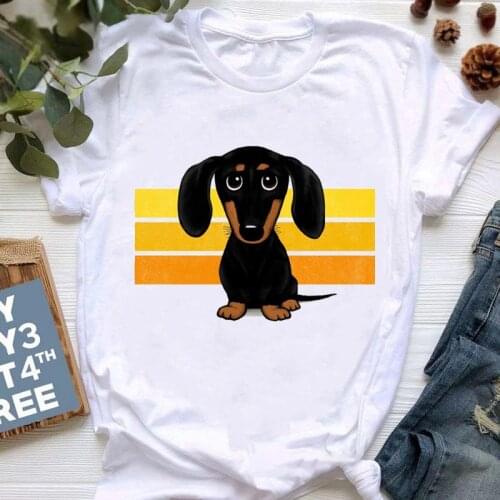 Dog Cartoon Pattern Tshirts Tees Cute Dachshund Printed T Shirt Women Summer Clothes Top Female White T-Shirt Femme