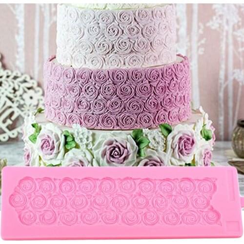 Ruffled Rose Flower Silicone Cake Border Fondant Molds DIY Wedding Cake Decorating Tools Cupcake Candy Chocolate Gumpaste Mould