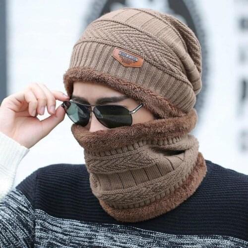 2 Pieces Winter Hat Scarf Set For Men Winter Beanies Scarves Male Winter Sets Thick Cotton Warm Winter Accessories