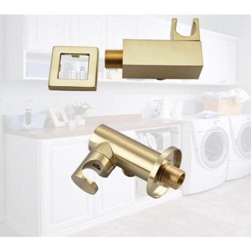 Brass Shower Head Holder Handheld Shower Spray Bracket Bidet Sprayer Holder with Hose Connector Wall Elbow Bracket Brushed Gold