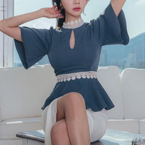 MingJieBiHuo Women's Blue Shirts