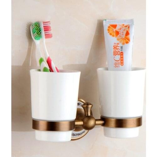 Fashion Toothbrush Holder,Pure Copper&ceramic,Double Cup, Bathroom Tumbler Holder Bathroom Set-wholesale