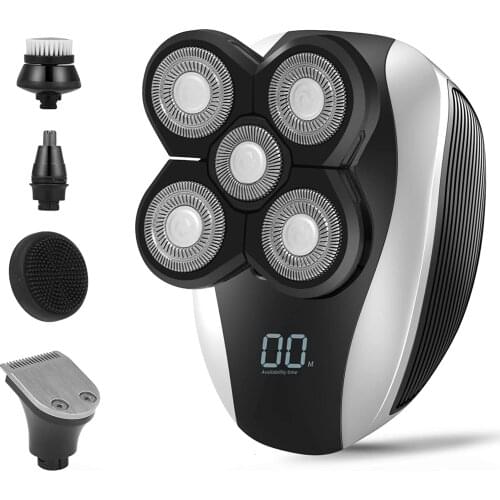 Head Shavers for Bald Men,Electric Shavers for Men 5 in 1 Rotary Shaver Bald Head Shaver with Faster-Charging LED Display USB